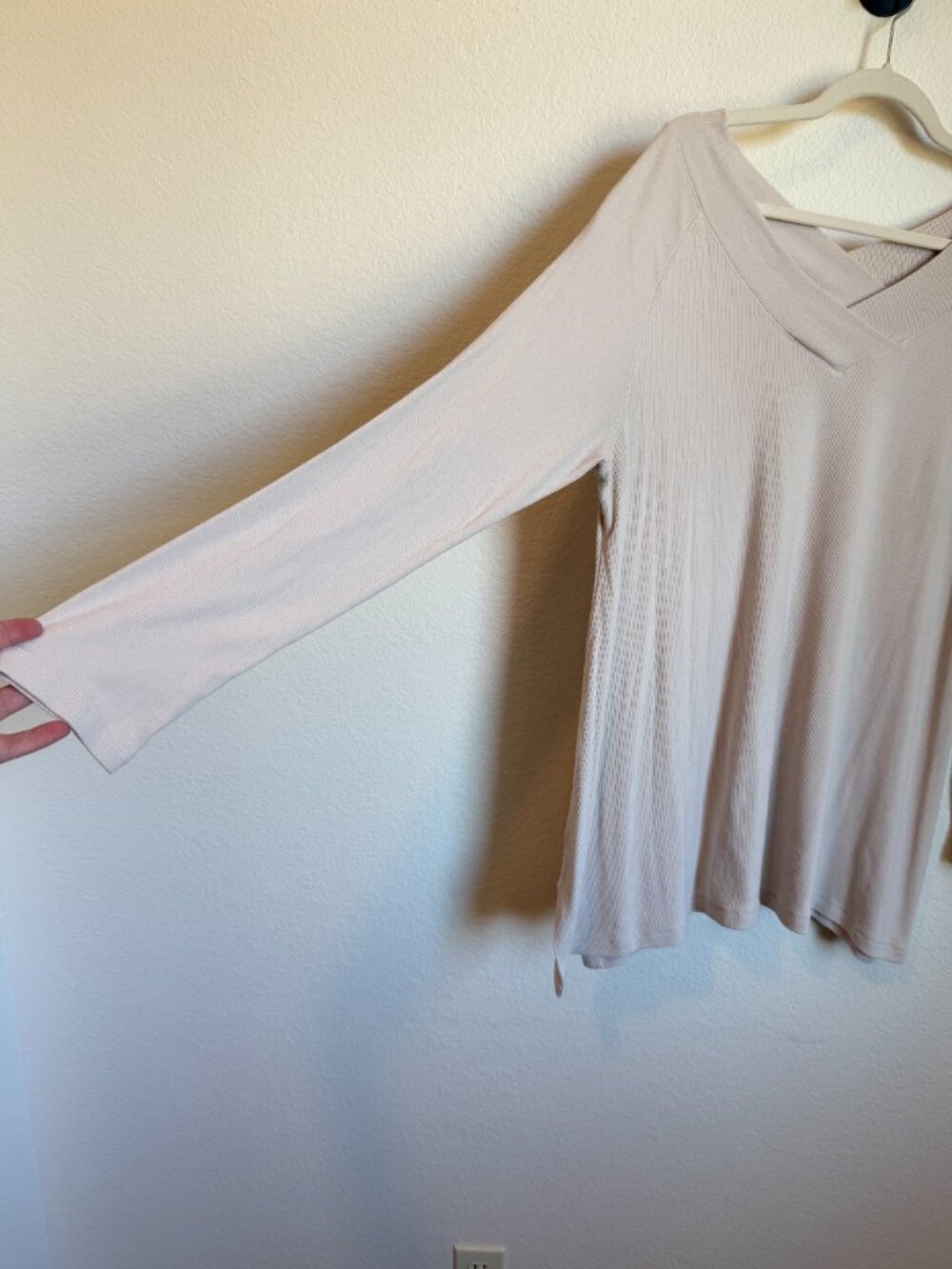 Soft Surroundings XL Asymmetrical Tunic Top Beige Pima Cotton Modal Ribbed Boho - Picture 3 of 9